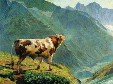 Eugène Burnand. Le taureau dans les Alpes (1884). © Musée Eugène Burnand, Moudon