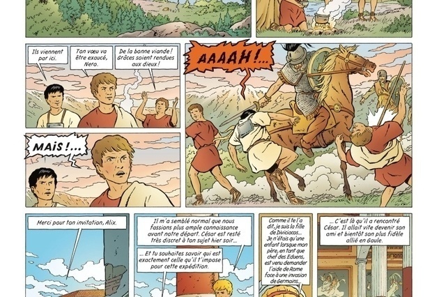 Les auteurs ont su associer les ingrédients qui ont fait le succès de la série, avec des vues parfois inédites et spectaculaires de nos sites archéologiques, ici la Villa romaine d’Orbe-Boscéaz. Image: JACQUES MARTIN – Casterman 2019 CASTERMAN 2019