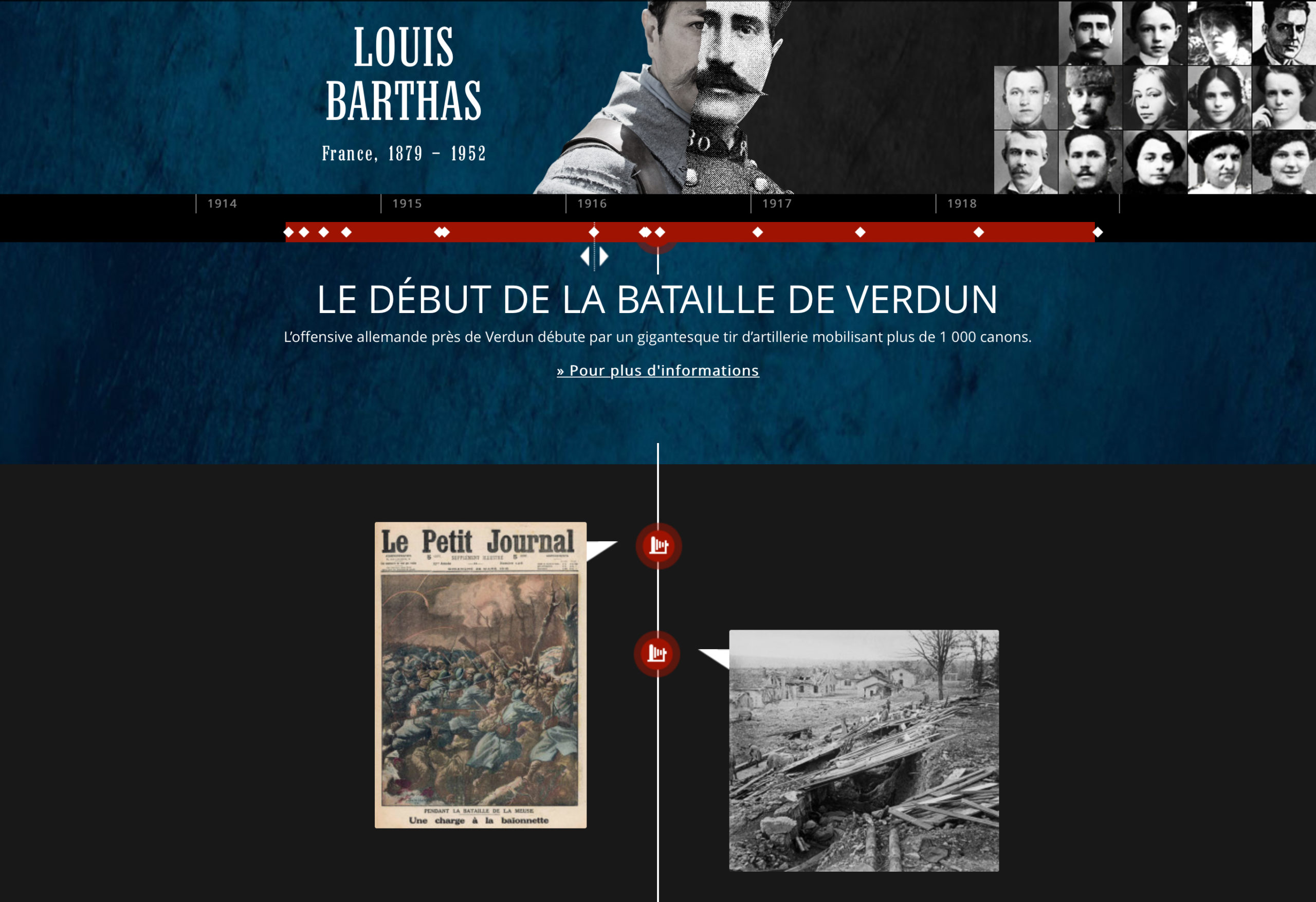 Louis Barthas relié aux débuts de la bataille de Verdun par l’entremise de deux artefacts consultables en cliquant directement dessus.