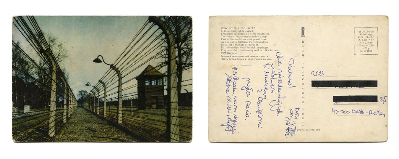 Verso : Mes chéris ! Bien le bonjour et bisous d'Auschwitz, Hania. P.S. Le temps est avec nous, grand soleil et il fait chaud (7 mars 1992).
Collection Paweł Szypulski - Edition Patrick Frey
